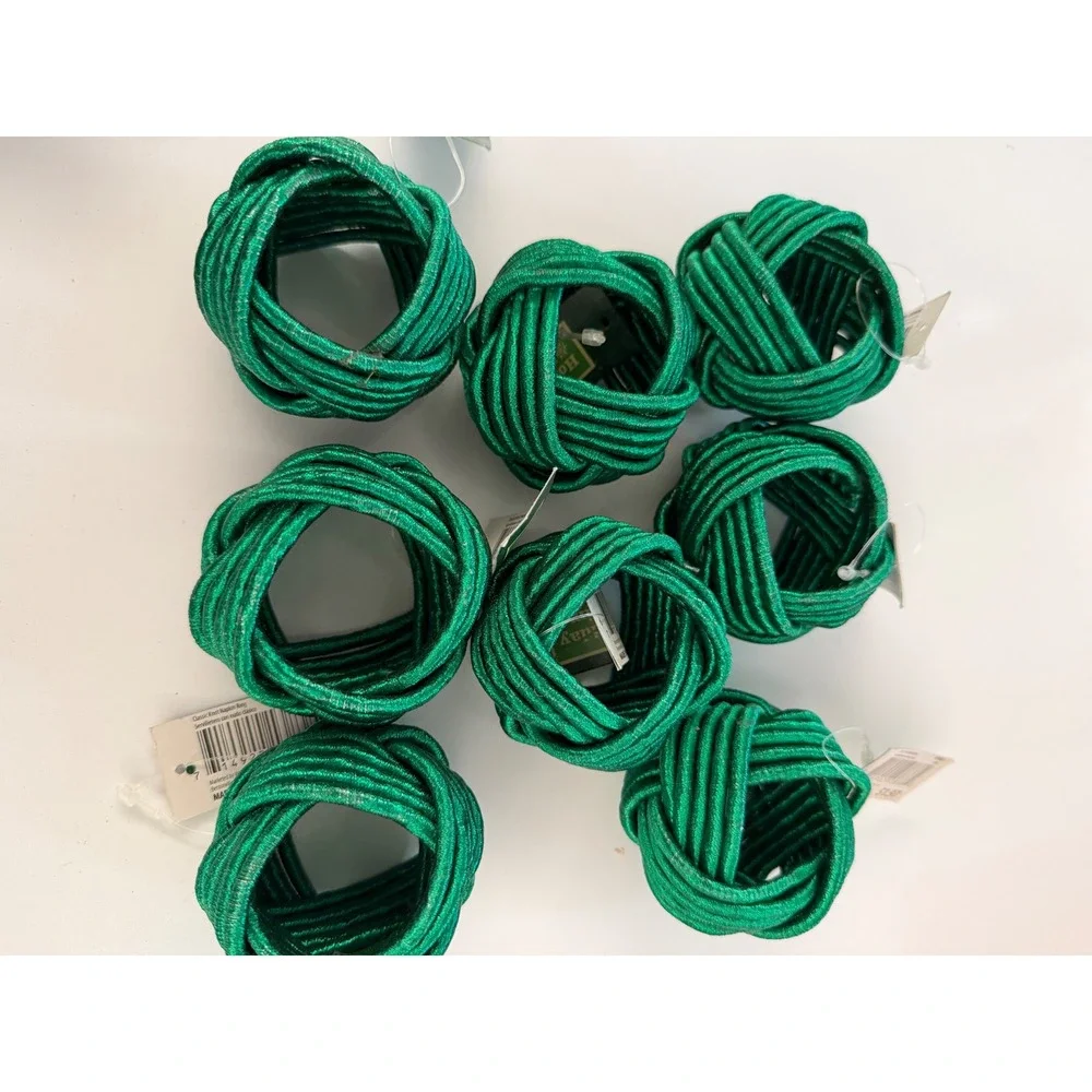 Holiday Time Green Metallic Classic Knot Napkin Rings Set of 8 Christmas Decor